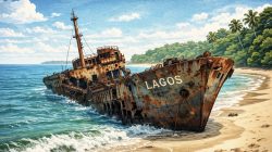 Ilustrasi bangkai kapal viking Pangandaran