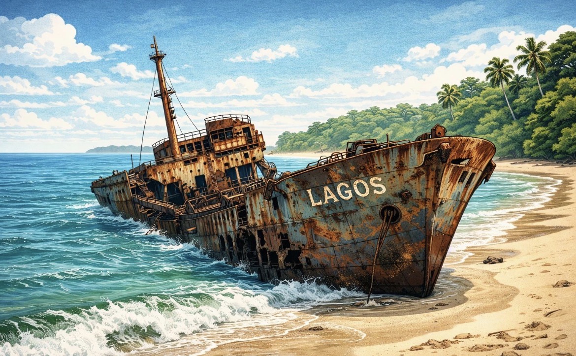 Ilustrasi bangkai kapal viking Pangandaran